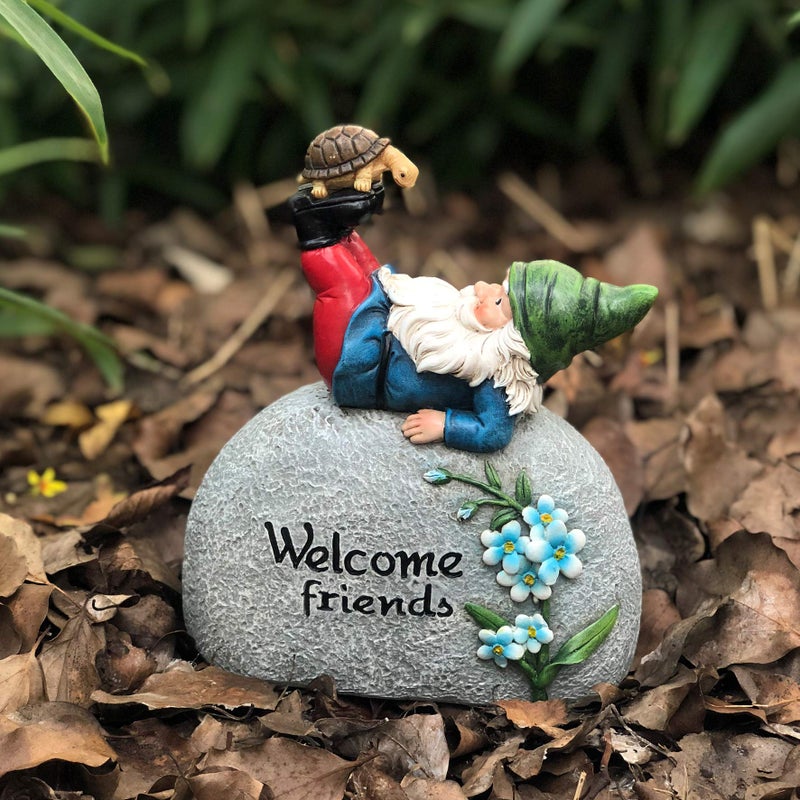 TZSSP Outdoor Garden Gnome Statue Statuary Welcome Stone for Patio,Lawn,Garden Decoration,Blue - Image 2